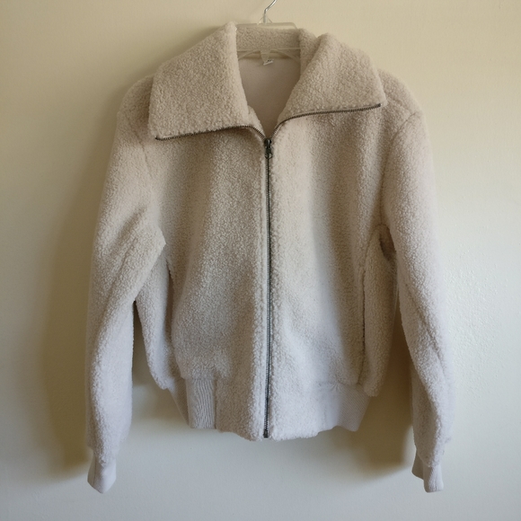 NWOT Uniqlo Cream Sherpa Fleece Pile Lined Cropped Teddy Bomber Jacket XS - Picture 7 of 16